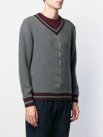 Shop Eleventy Contrast Stripes Detail Jumper In Grey