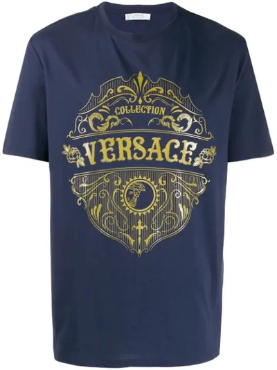Shop Versace Sheriff Badge Print T-shirt In Blue