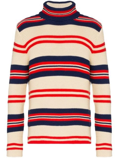 GUCCI STRIPED SWEATER WITH REAR APPLIQUÉ - 红色
