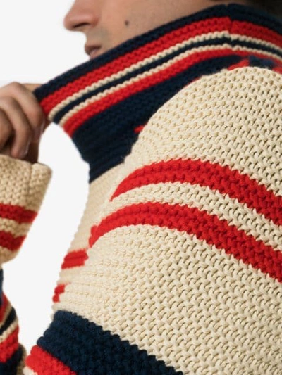 Shop Gucci Rear Appliqué Striped Sweater In Red