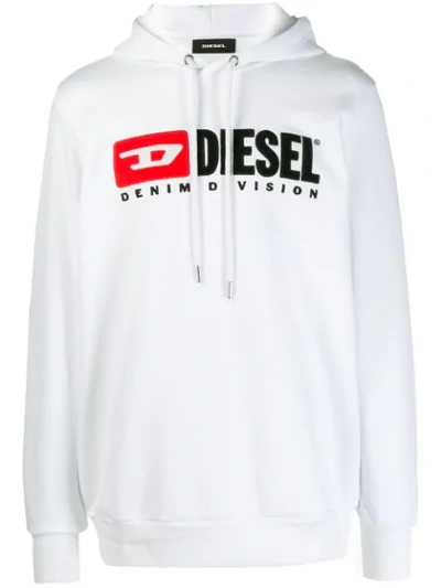 Shop Diesel Logo Printed Hoodie In White