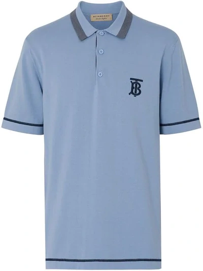 Burberry Monogram Motif Tipped Cotton Jersey Polo Shirt In Baby Blue |  ModeSens