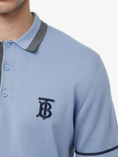 Shop Burberry Monogram Motif Tipped Cotton Jersey Polo Shirt In Blue