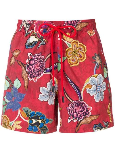 Shop Etro Floral Print Swim Shorts In Red