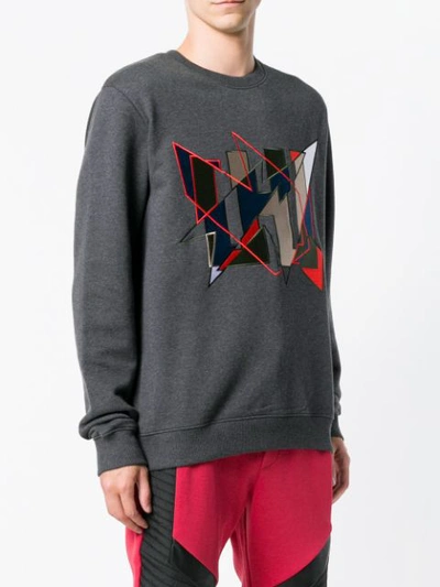 Shop Les Hommes Urban Graphic Embroidered Sweatshirt - Grey