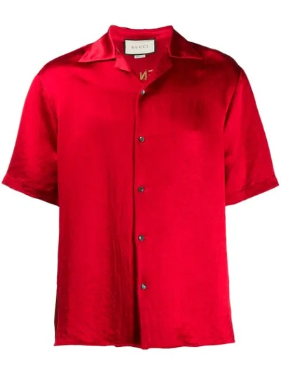 Shop Gucci Embroidered Acetate Bowling Shirt In 6509 Red