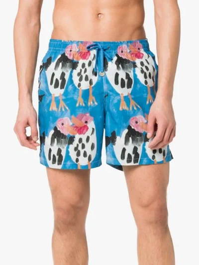 Shop Timo Trunks Chicken Print Drawstring Swim Shorts In Blue