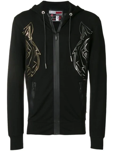 Shop Plein Sport Zipped Hooded Jacket In Black