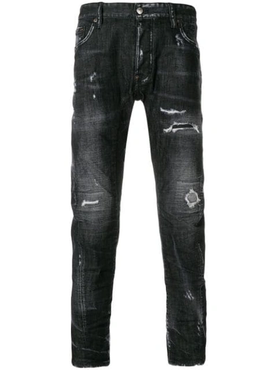 Shop Dsquared2 Tidy Biker Distressed Jeans In Black