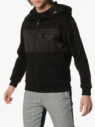 Shop Prada Zip Up Hooded Jumper In F0002 Black