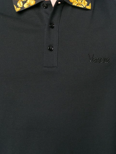 Shop Versace Printed Collar Polo Shirt In Black