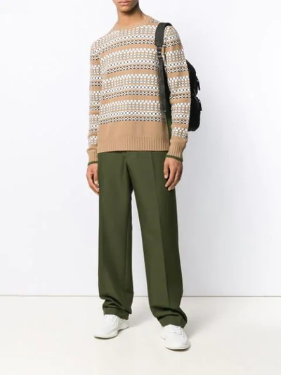 Shop Prada Striped Intarsia Sweater In Neutrals