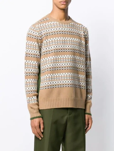 Shop Prada Striped Intarsia Sweater In Neutrals