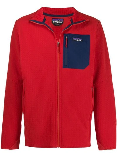 Shop Patagonia Contrast Patch Zipped Jacket - Red
