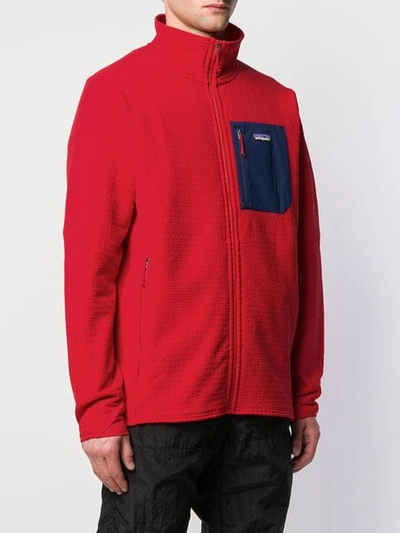 Shop Patagonia Contrast Patch Zipped Jacket - Red