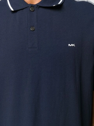 Shop Michael Michael Kors Logo Stripe Polo Shirt In Blue