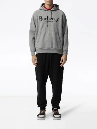 Shop Burberry Embroidered Logo Hoodie In Grey