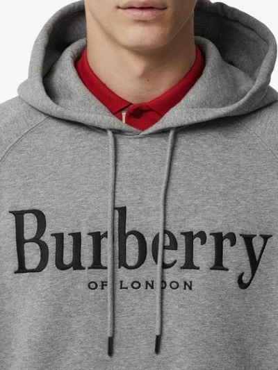 Shop Burberry Embroidered Logo Hoodie In Grey