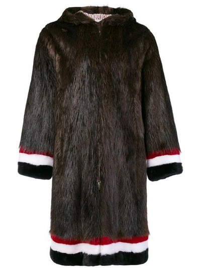 Shop Thom Browne Intarsia Stripe Beaver Fur Swim Parka In 205 Dark Brown