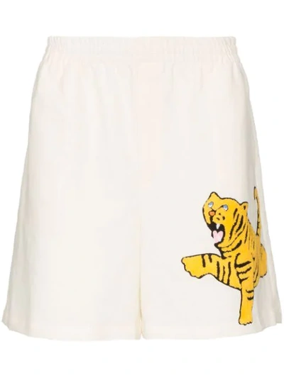 Shop Bode Linen Tiger Shorts In Neutrals