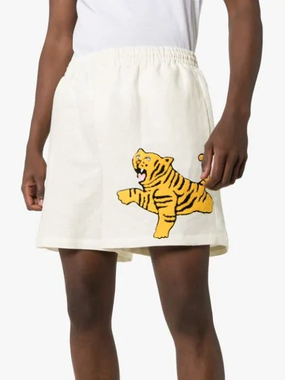 Shop Bode Linen Tiger Shorts In Neutrals