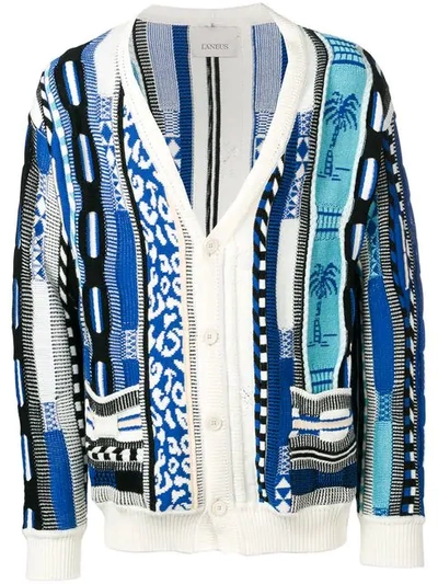 Shop Laneus Intarsia Knit Cardigan In Var 2 White/blu
