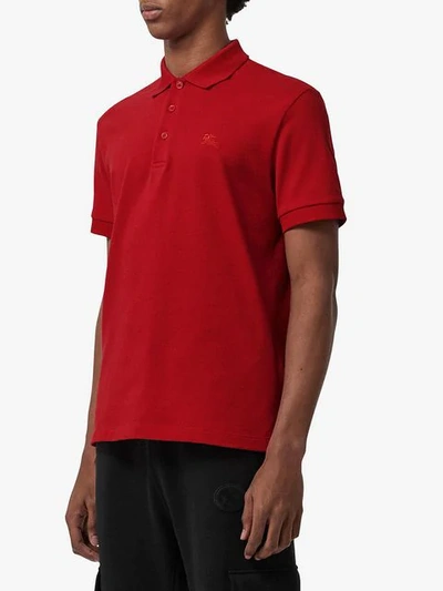 Shop Burberry Check Placket Cotton Polo Shirt In Red