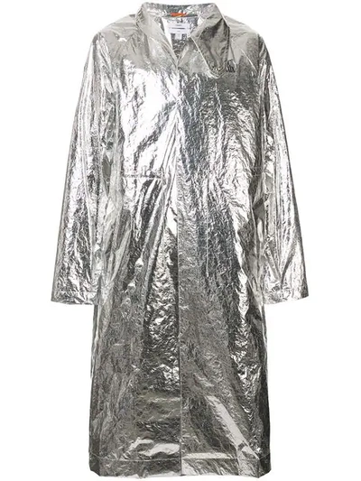 Shop Oamc Long Length Raincoat In Silver