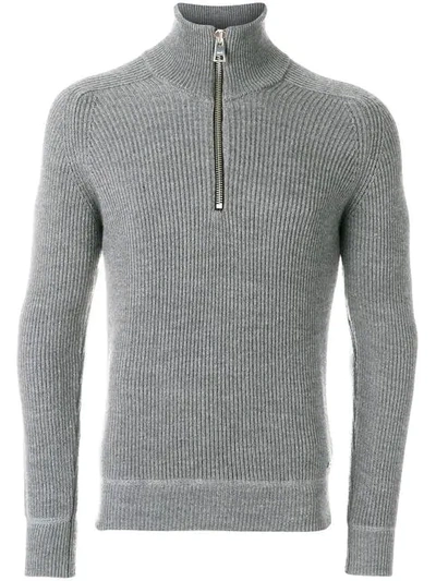 Shop Ami Alexandre Mattiussi Funnel Neck Fisherman's Rib Sweater In Grey