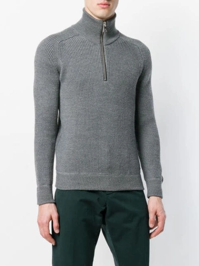 Shop Ami Alexandre Mattiussi Funnel Neck Fisherman's Rib Sweater In Grey