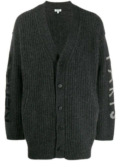Shop Kenzo Chunky Ribbed Knit V-neck Cardigan In Grey