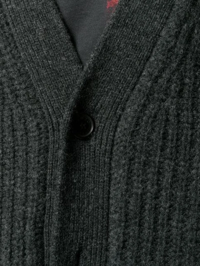 Shop Kenzo Chunky Ribbed Knit V-neck Cardigan In Grey