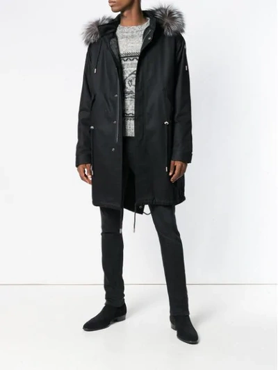 Shop Saint Laurent Parka Mit Fuchspelzbesatz In Black