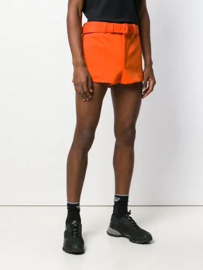 Shop Prada Belted Shorts In Orange