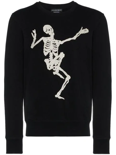 Shop Alexander Mcqueen Dancing Skeleton Embroidered Sweatshirt In Black