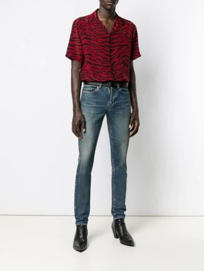 Shop Saint Laurent Animal-print Short-sleeved Shirt In Red