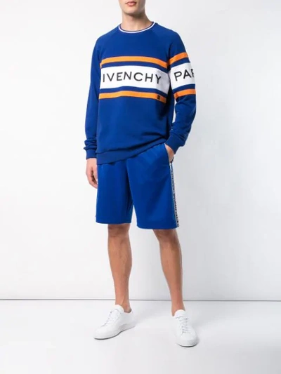 Shop Givenchy 4g Side Band Shorts In Blue