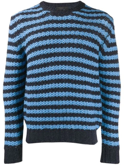 Shop Prada Striped Knit Jumper In F0d1y Blu Celeste