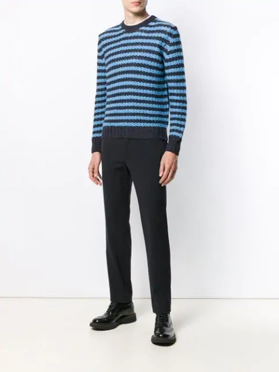 Shop Prada Striped Knit Jumper In F0d1y Blu Celeste