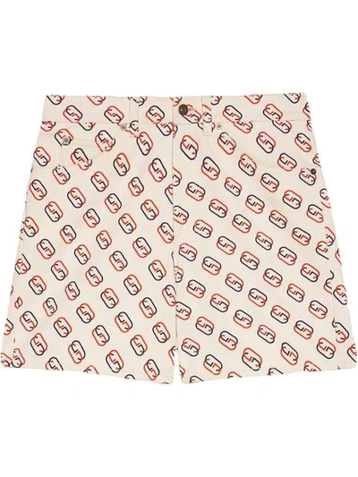 Shop Gucci Shorts With Oval Interlocking G Print In 9192 Bianco