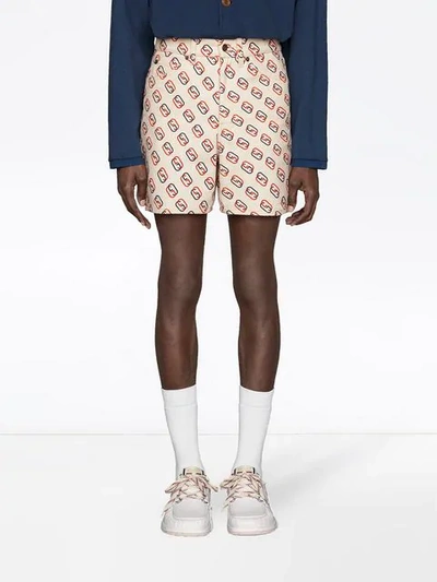 Shop Gucci Shorts With Oval Interlocking G Print In 9192 Bianco