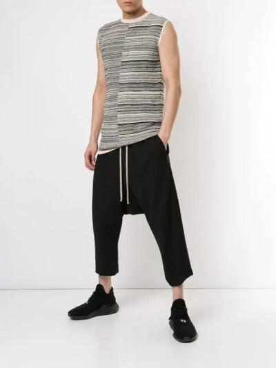 RICK OWENS CONTRAST STRIPED TANK TOP - 白色