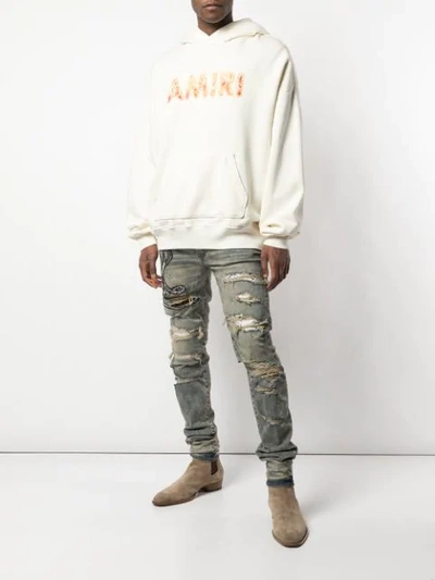 Shop Amiri Logo Drop Shoulder Hoodie In White