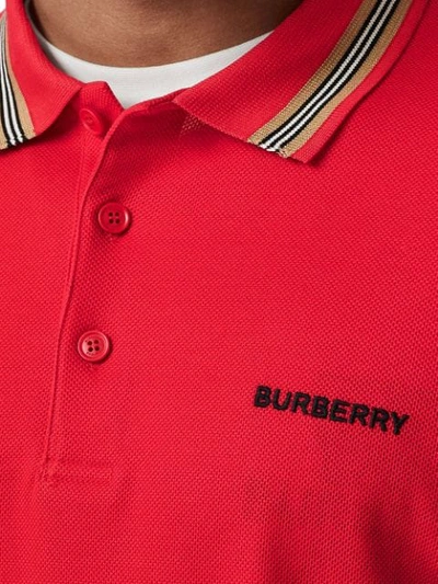 Shop Burberry Icon Stripe Detail Cotton Piqué Polo Shirt In Red