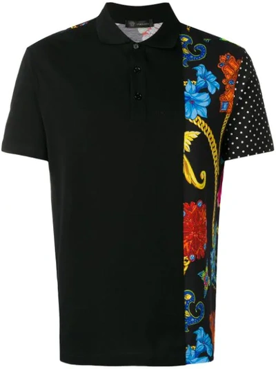 Shop Versace Contrasting Prints Polo Shirt In Black