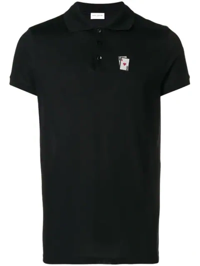 Shop Saint Laurent Card Embroidered Polo Shirt In Black