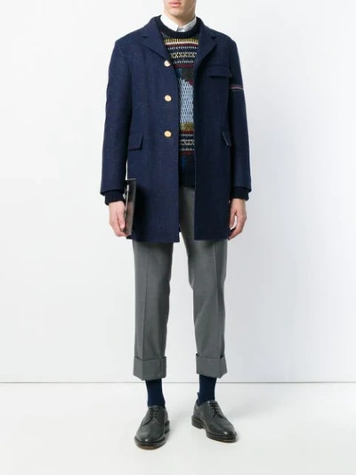 Shop Thom Browne Engineered Stripe Classic Unconstructed Chesterfield Overcoat In Blue