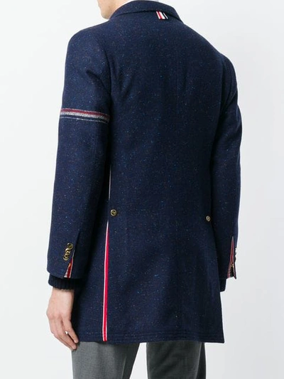 Shop Thom Browne Engineered Stripe Classic Unconstructed Chesterfield Overcoat In Blue