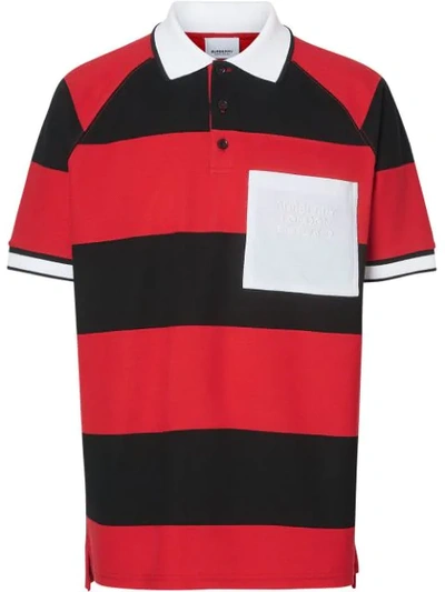 Shop Burberry Striped Cotton Piqué Polo Shirt In Red ,black