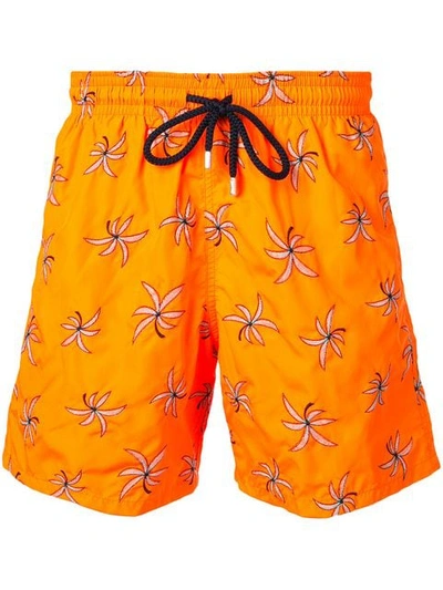Shop Vilebrequin Floral Embroidery Swim Trunks In Orange